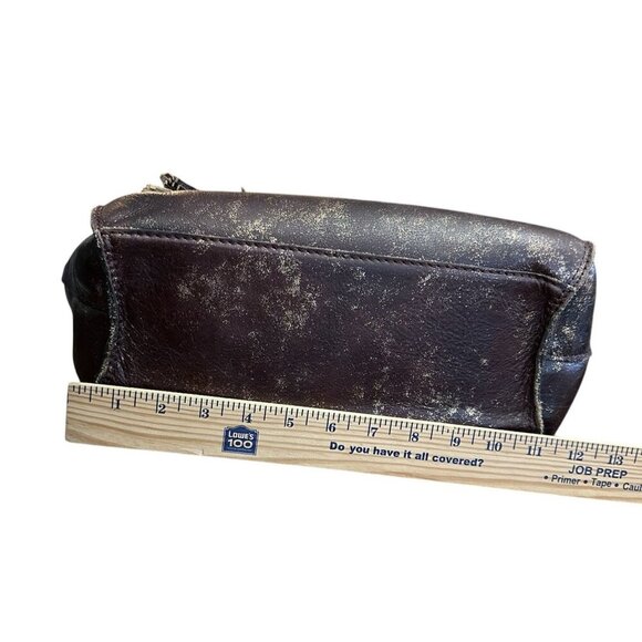 Patricia Nash Distressed Brown Leather Satchel Gold Metallic Frame Shoulder Bag - Picture 9 of 9